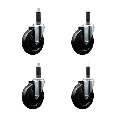 Service Caster 5'' Soft Rubber Wheel Swivel 1'' Expanding Stem Caster Set, 4PK SCC-EX20S514-SRS-1-4